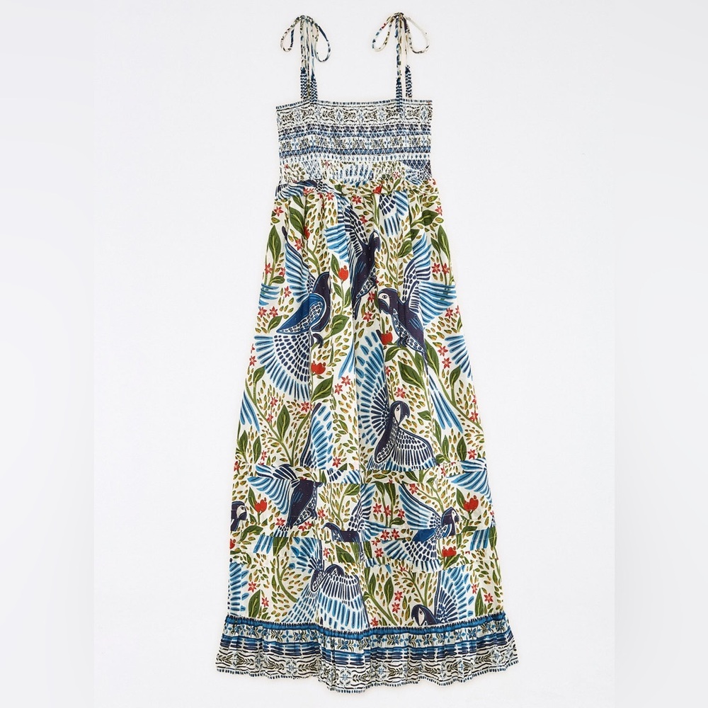 Off White Macaw Flight Smocked Maxi Dress FARM Rio - Picture 6 of 6